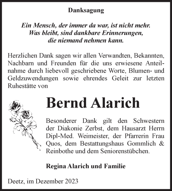 Traueranzeige von Bernd Alarich von Volksstimme Zerbst