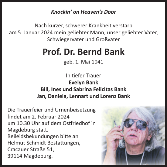 Traueranzeige von Bernd Bank von Volksstimme Magdeburg