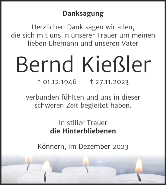 Traueranzeige von Bernd Kießler von Trauerkombi Bernburg