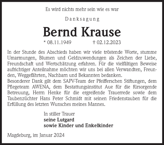Traueranzeige von Bernd Krause von Volksstimme Magdeburg