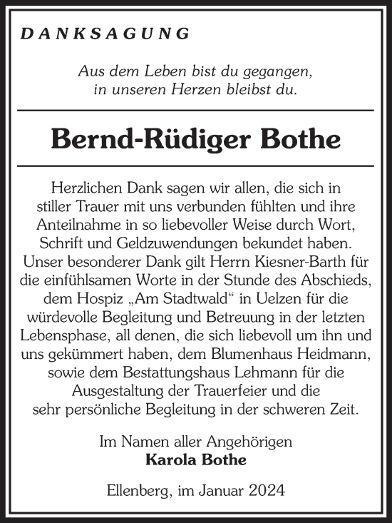 Traueranzeige von Bernd-Rüdiger Bothe von Volksstimme Altmark West