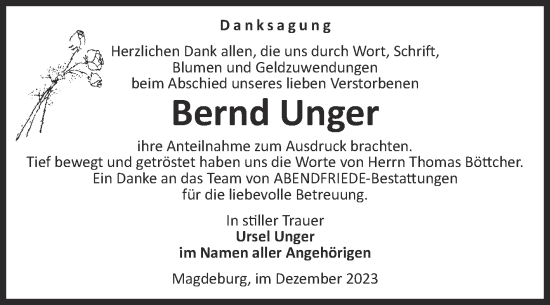 Traueranzeige von Bernd Unger von Volksstimme Magdeburg