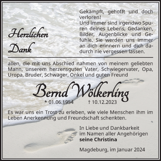 Traueranzeige von Bernd Wölkerling von Volksstimme Haldensleben/Wolmirstedt