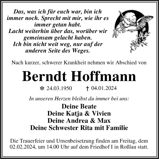 Traueranzeige von Berndt Hoffmann von Trauerkombi Dessau