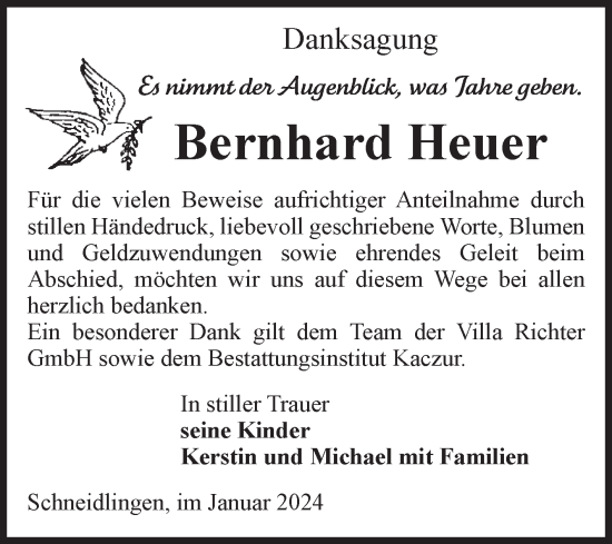 Traueranzeige von Bernhard Heuer von Volksstimme Staßfurt