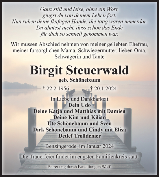 Traueranzeige von Birgit Steuerwald von Volksstimme Wernigerode