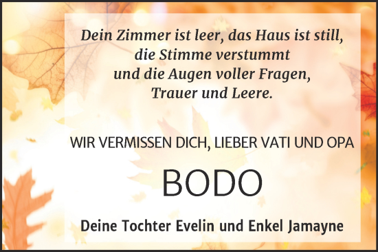 Traueranzeige von Bodo  von Trauerkombi Aschersleben