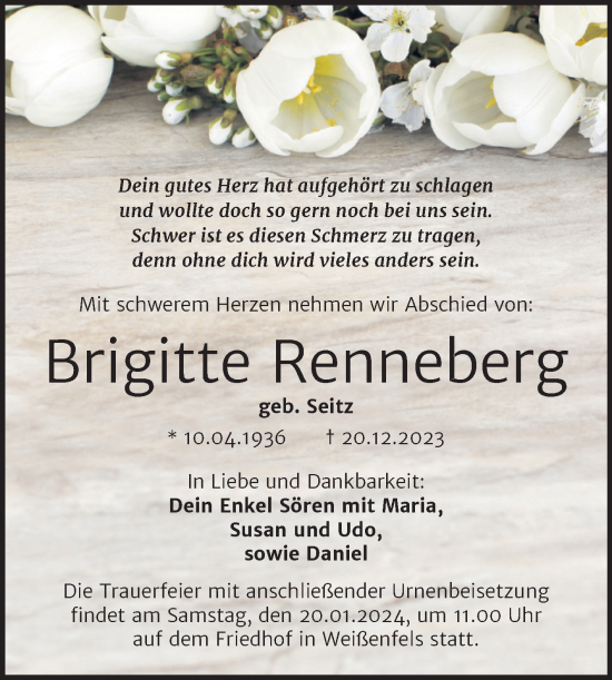 Traueranzeige von Brigitte Renneberg von Trauerkombi Weißenfels