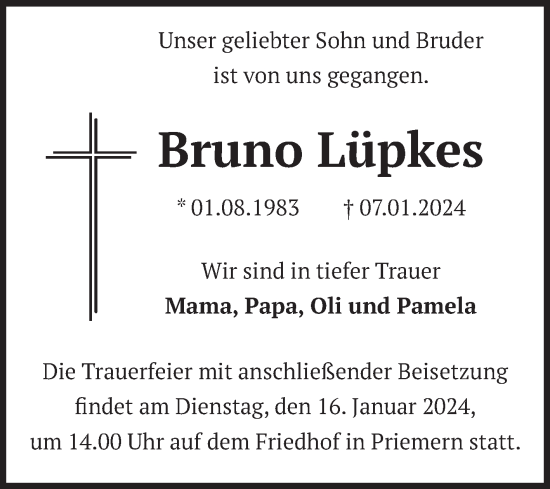 Traueranzeige von Bruno Lüpkes von Volksstimme Altmark Ost