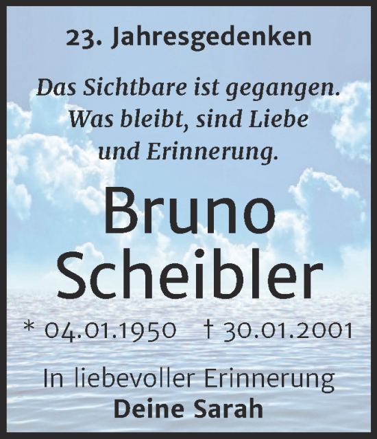 Traueranzeige von Bruno Scheibler von Mitteldeutsche Zeitung Köthen