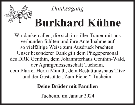 Traueranzeige von Burkhard Kühne von Volksstimme Burg/Genthin