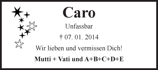 Traueranzeige von Caro  von Volksstimme Magdeburg