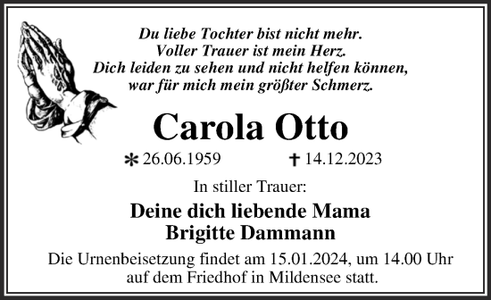 Traueranzeige von Carola Otto von Trauerkombi Dessau