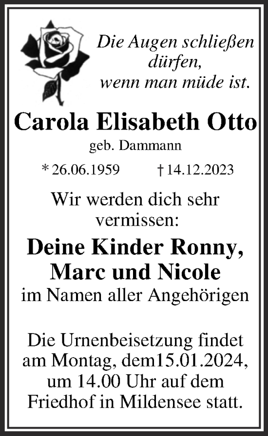 Traueranzeige von Carola Elisabeth Otto von Trauerkombi Dessau