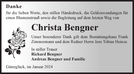 Traueranzeige von Christa Bengner von Volksstimme Zerbst