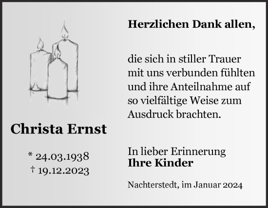 Traueranzeige von Christa Ernst von Trauerkombi Aschersleben