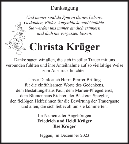 Traueranzeige von Christa Krüger von Volksstimme Altmark West