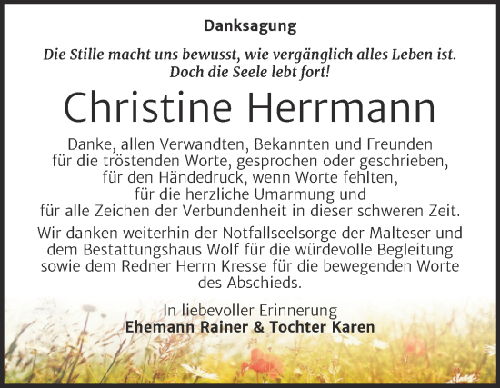 Traueranzeige von Christine Herrmann von Trauerkombi Weißenfels
