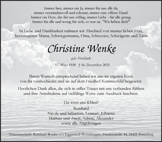 Traueranzeige von Christine Wenke von Volksstimme Altmark Ost