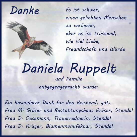 Traueranzeige von Daniela Ruppelt von Volksstimme Altmark Ost