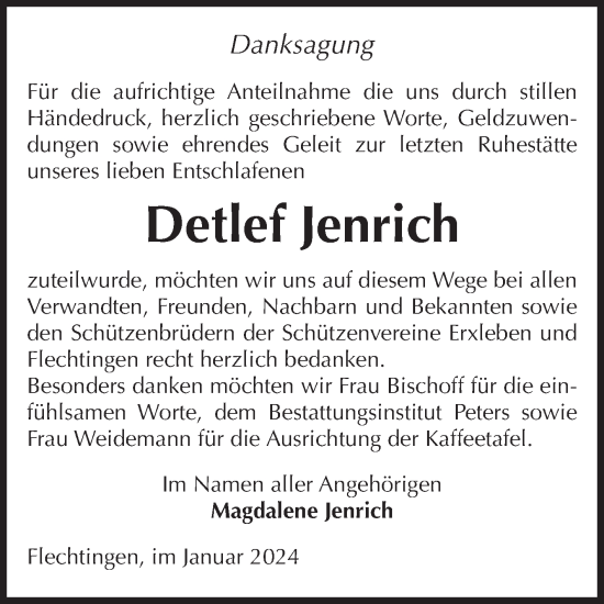Traueranzeige von Detlef Jenrich von Volksstimme Haldensleben/Wolmirstedt