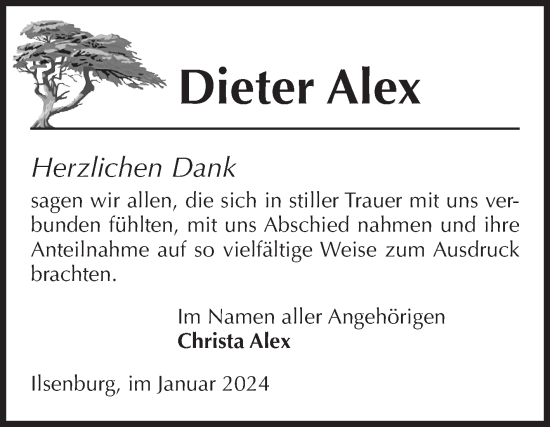 Traueranzeige von Dieter Alex von Volksstimme Wernigerode