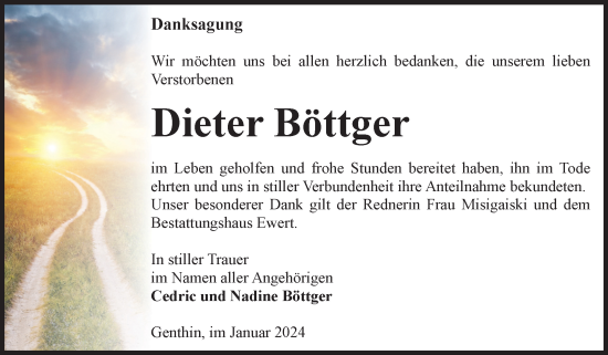 Traueranzeige von Dieter Böttger von Volksstimme Burg/Genthin