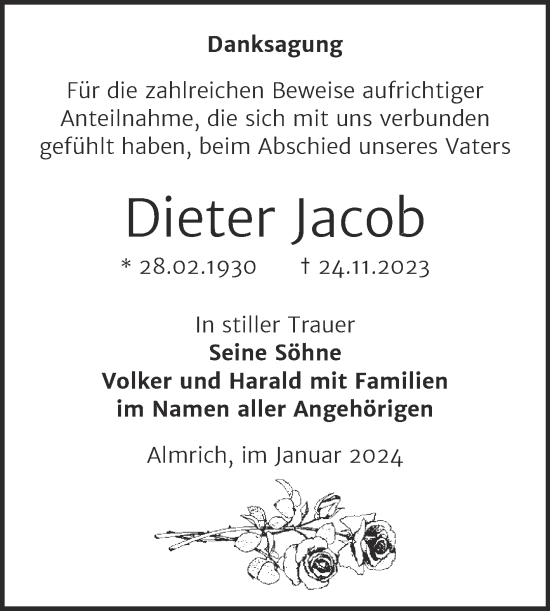 Traueranzeige von Dieter Jacob von Naumburger Tageblatt