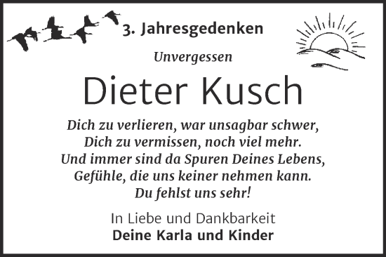 Traueranzeige von Dieter Kusch von Trauerkombi Wittenberg