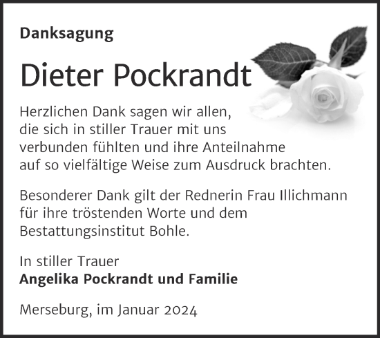 Traueranzeige von Dieter Pockrandt von Trauerkombi Merseburg