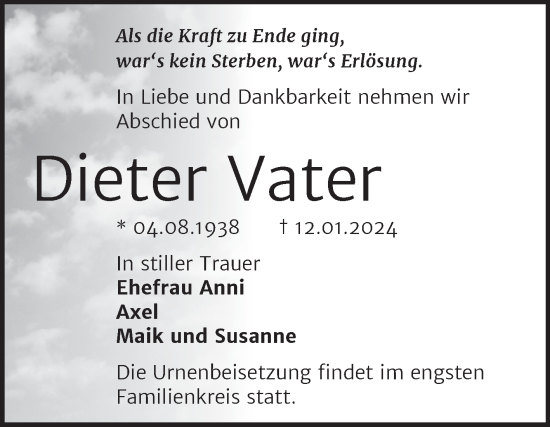 Traueranzeige von Dieter Vater von Trauerkombi Bernburg