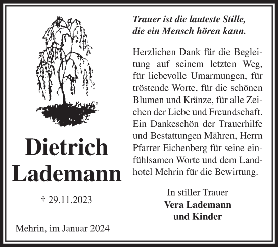 Traueranzeige von Dietrich Lademann von Volksstimme Altmark West