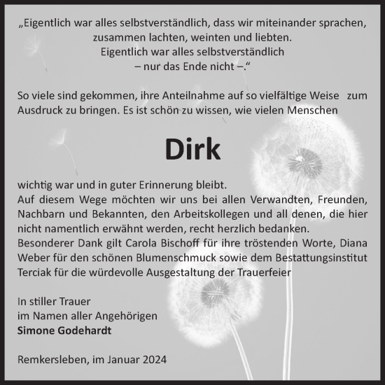 Traueranzeige von Dirk  von Volksstimme Oschersleben/Wanzleben