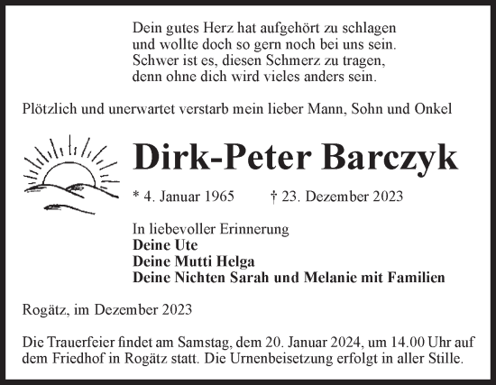 Traueranzeige von Dirk-Peter Barczyk von Volksstimme Haldensleben/Wolmirstedt
