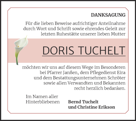 Traueranzeige von Doris Tuchelt von Trauerkombi Dessau