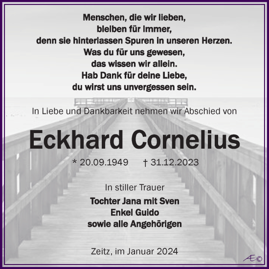 Traueranzeige von Eckhard Cornelius von Trauerkombi Zeitz