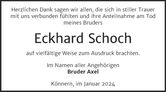 Traueranzeige von Eckhard Schoch von Trauerkombi Bernburg