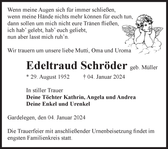 Traueranzeige von Edeltraud Schröder von Volksstimme Altmark West