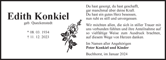 Traueranzeige von Edith Konkiel von Volksstimme Altmark West