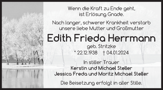 Traueranzeige von Edith Frieda Herrmann von Volksstimme Magdeburg
