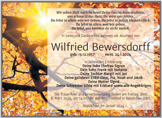 Traueranzeige von Wilfried Bewersdorff von Trauerkombi Köthen