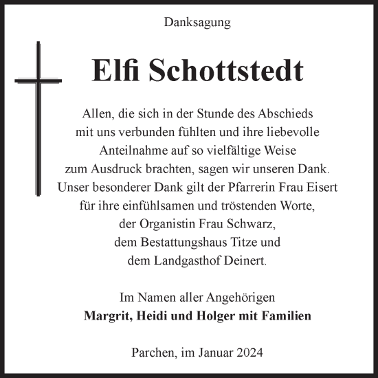 Traueranzeige von Elfi Schottstedt von Volksstimme Burg/Genthin