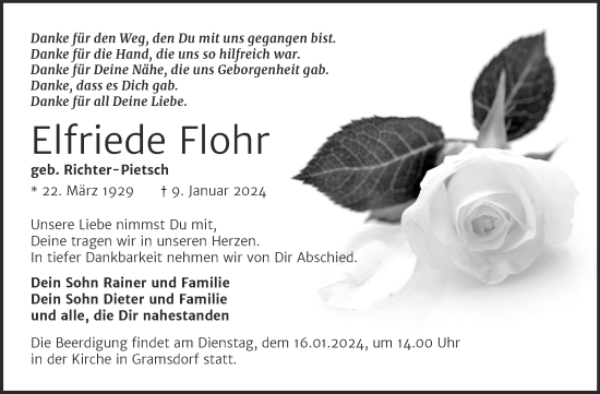 Traueranzeige von Elfriede Flohr von Mitteldeutsche Zeitung Bernburg