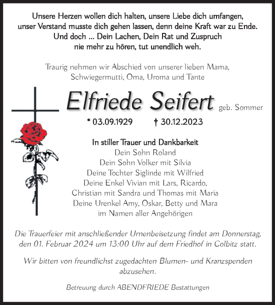 Traueranzeige von Elfriede Seifert von Volksstimme Haldensleben/Wolmirstedt