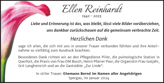 Traueranzeige von Ellen Reinhardt von Trauerkombi Merseburg