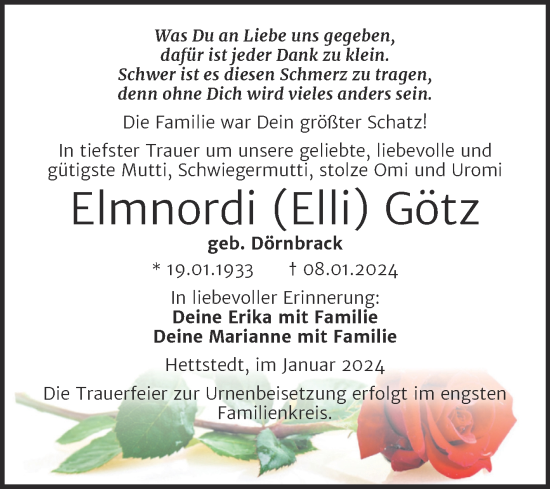 Traueranzeige von Elmnordi Götz von Trauerkombi Mansfelder Land