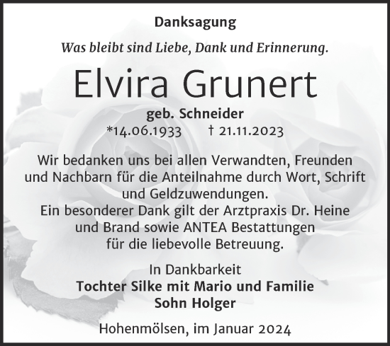 Traueranzeige von Elvira Grunert von Trauerkombi Weißenfels