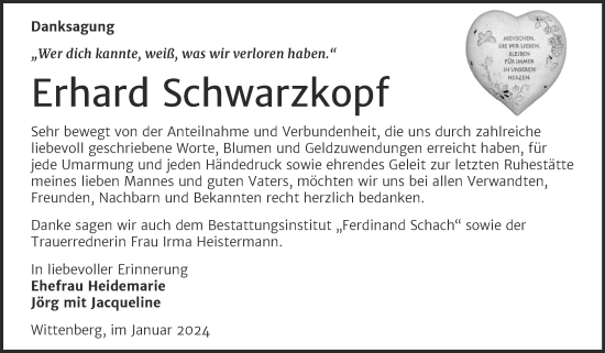 Traueranzeige von Erhard Schwarzkopf von Trauerkombi Wittenberg