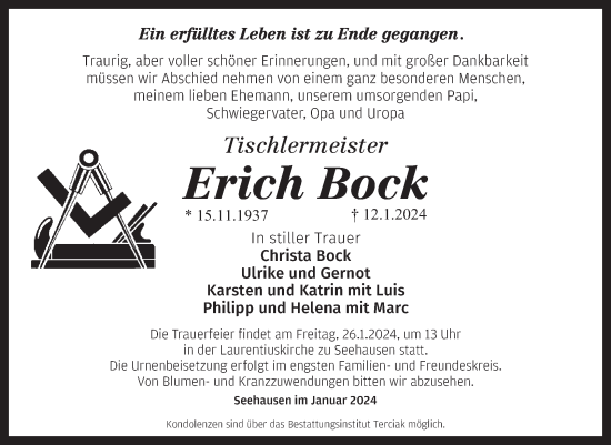 Traueranzeige von Erich Bock von Volksstimme Oschersleben/Wanzleben