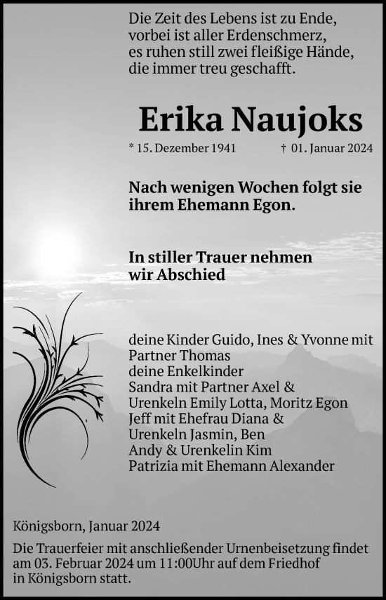 Traueranzeige von Erika Naujoks von Volksstimme Burg/Genthin